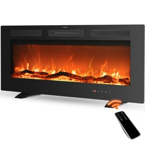 electric fireplace stove wall mounted, portable freestanding space heater with realistic flames for househood and office